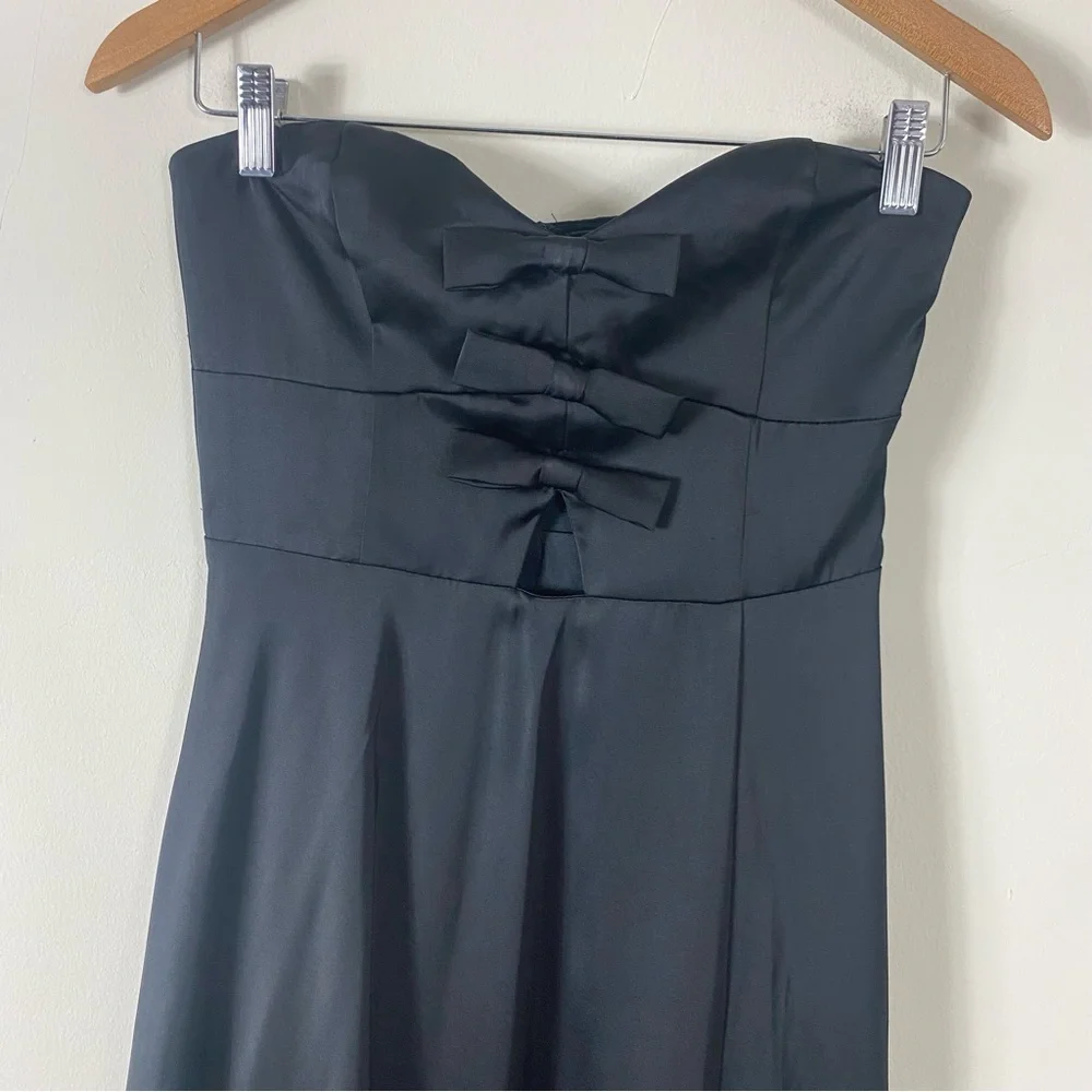NEW Lulu’s Upscale Poise Black Satin Bow Strapless Maxi Dress Black